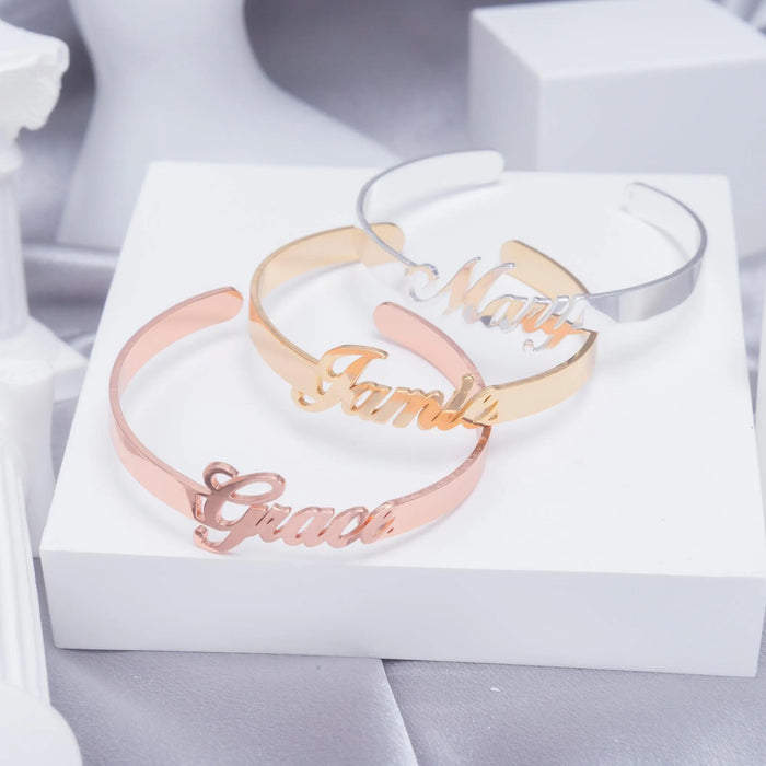Personalized Open Cuff Bracelet Sterling Silver Custom Jewelry Gift for Girlfriend Unique Friendship Bracelet for Her