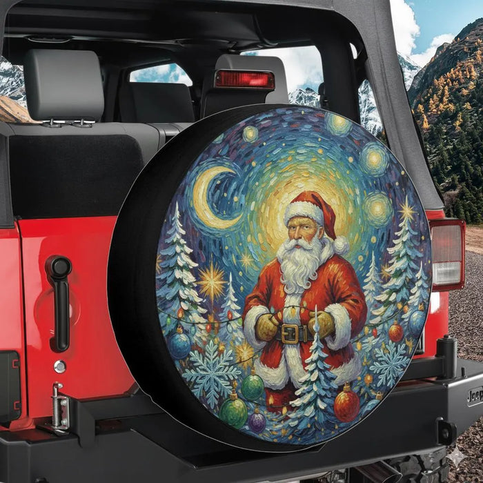 Starry Night Santa Van Gogh Inspired Spare Tire Cover Christmas Holiday Camper RV Jeep Van Art Tire Cover Gift for Art Lover