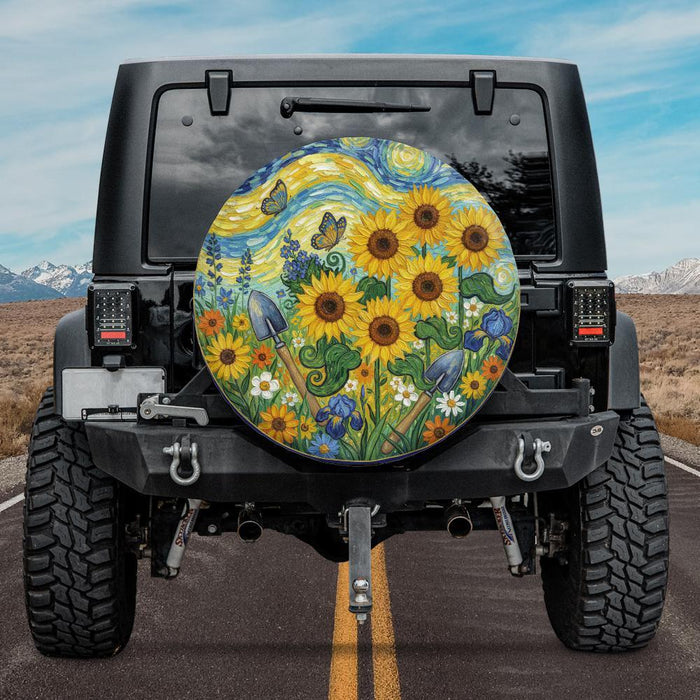 Van Gogh Inspired Garden Floral Tire Cover Artistic Flower Spare Tire Cover Gardening Lover Gift Nature Art Camper Jeep Accessory