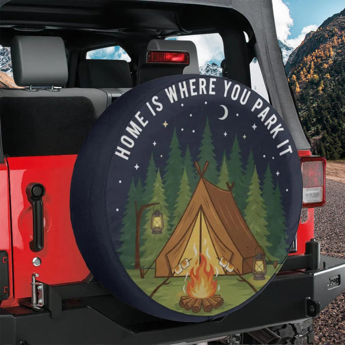 Home Is Where You Park It Tire Cover Hiking Camper RV Van Life Outdoor Adventure Lover Travel Spare Tire Cover Nature Explorer Gift