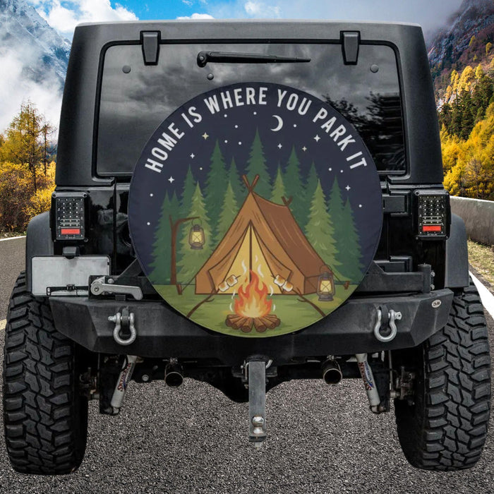 Home Is Where You Park It Tire Cover Hiking Camper RV Van Life Outdoor Adventure Lover Travel Spare Tire Cover Nature Explorer Gift