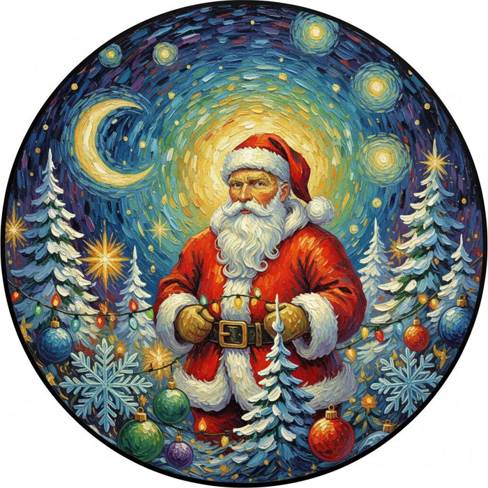 Starry Night Santa Van Gogh Inspired Spare Tire Cover Christmas Holiday Camper RV Jeep Van Art Tire Cover Gift for Art Lover