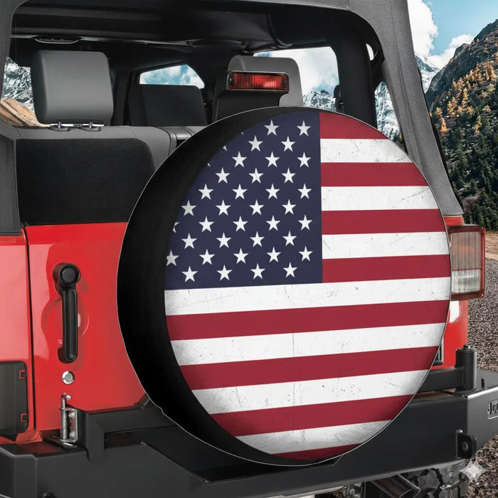 Vintage American Flag Spare Tire Cover Patriotic Tire Cover USA Flag Camper RV Jeep Van Truck Outdoor Adventure Vehicle Accessory Gift