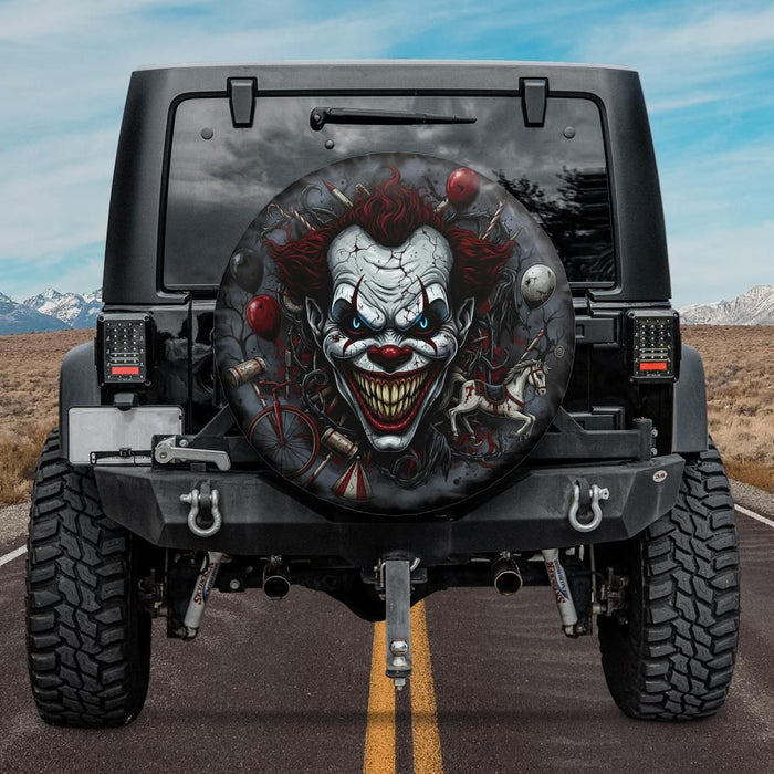 Scary Clown Spare Tire Cover Halloween Horror Camper RV Jeep Van Creepy Circus Monster Spooky Car Accessory Outdoor Adventure