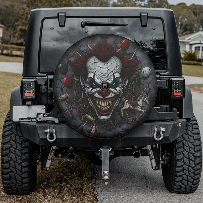 Scary Clown Spare Tire Cover Halloween Horror Camper RV Jeep Van Creepy Circus Monster Spooky Car Accessory Outdoor Adventure