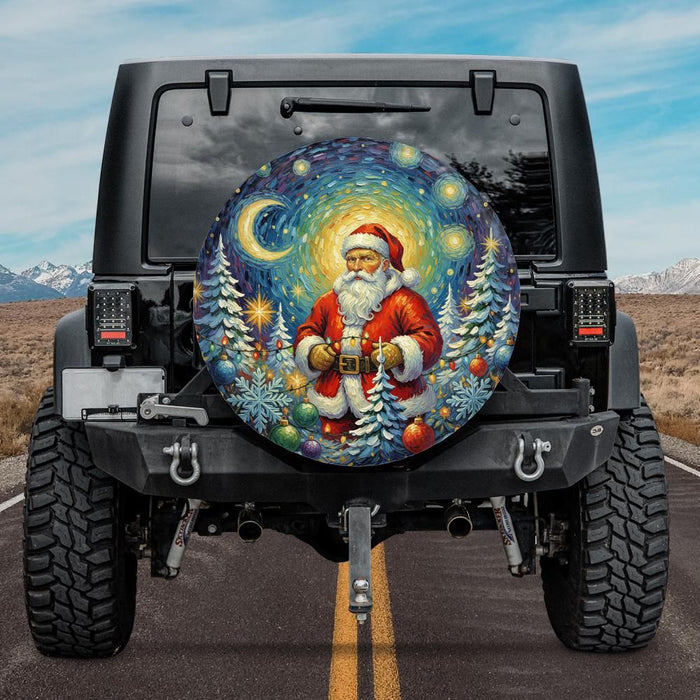 Starry Night Santa Van Gogh Inspired Spare Tire Cover Christmas Holiday Camper RV Jeep Van Art Tire Cover Gift for Art Lover