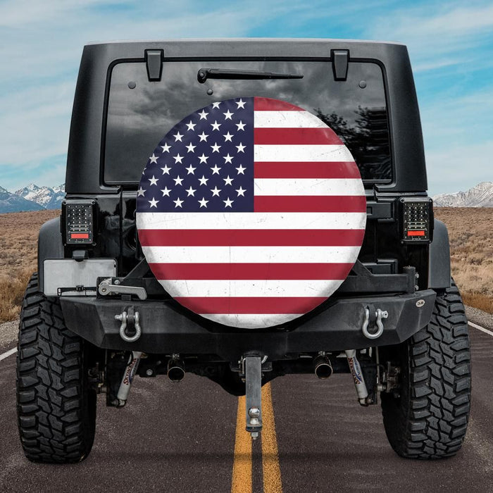 Vintage American Flag Spare Tire Cover Patriotic Tire Cover USA Flag Camper RV Jeep Van Truck Outdoor Adventure Vehicle Accessory Gift