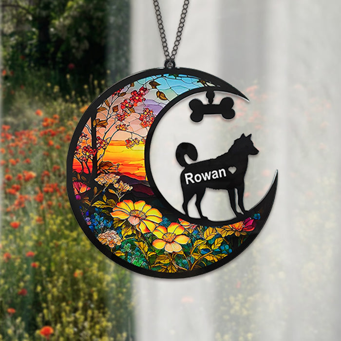 Custom Husky Dog Name Crescent Moon Suncatcher-89 US Only