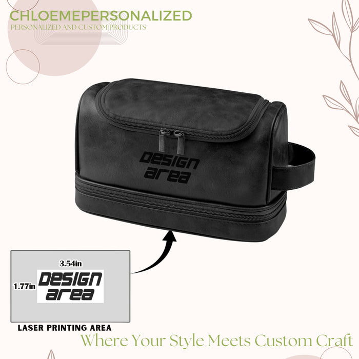 Black PU Toiletry Bag (Front Engraving)