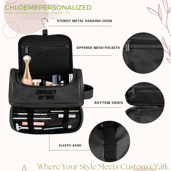 Black PU Toiletry Bag (Front Engraving)