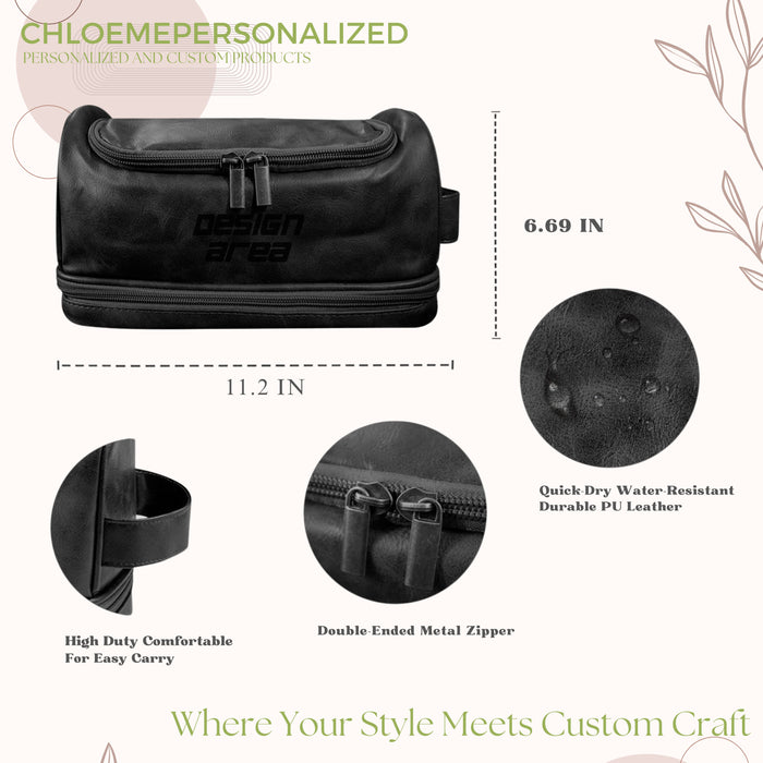 Black PU Toiletry Bag (Front Engraving)