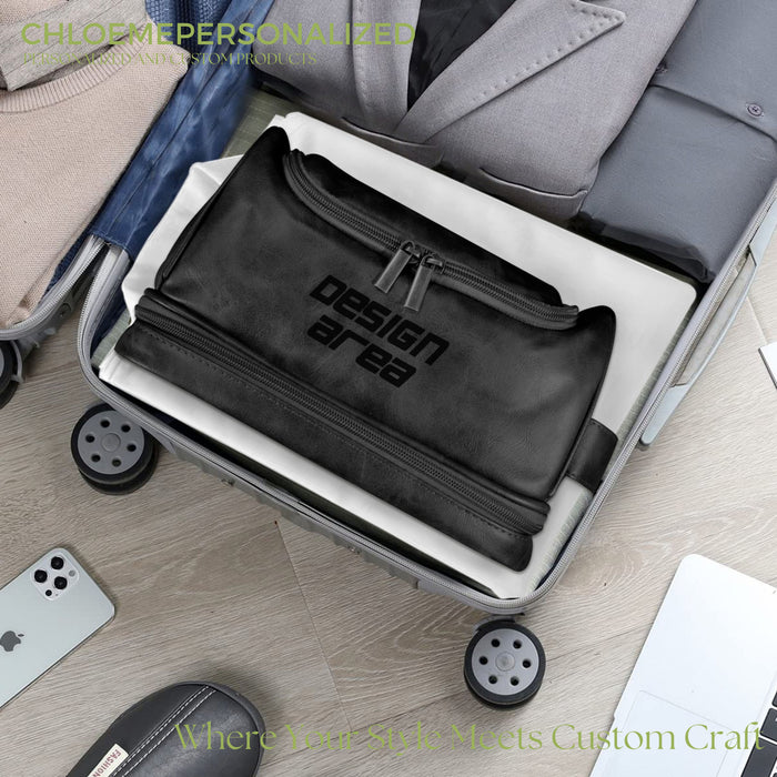 Black PU Toiletry Bag (Front Engraving)
