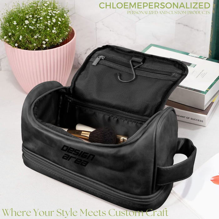 Black PU Toiletry Bag (Front Engraving)